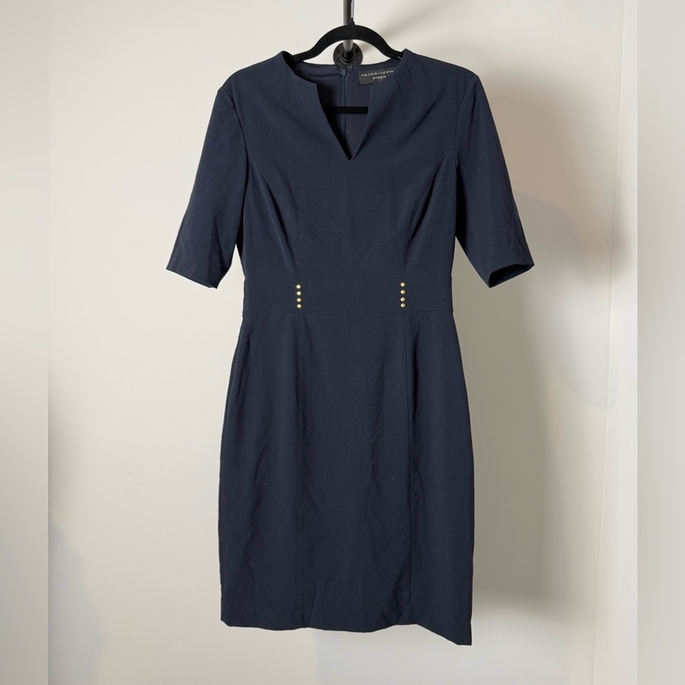 ✨ Tahari Blue Sheath Dress V-neck Midi